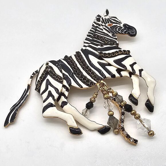 Lunch at the Ritz Zebra Brooch Vintage LATR 2Go Articulated Crystal Safari Pin - Picture 7 of 14